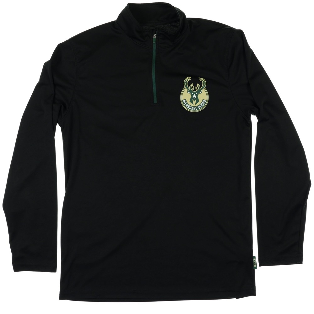 Mens Milwaukee Bucks Black 1/4 Zip Pullover Long Sleeve Athletic Shirt Size M